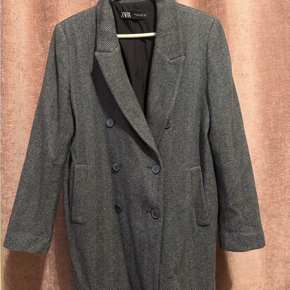 Zara Charcoal Herringbone Coat